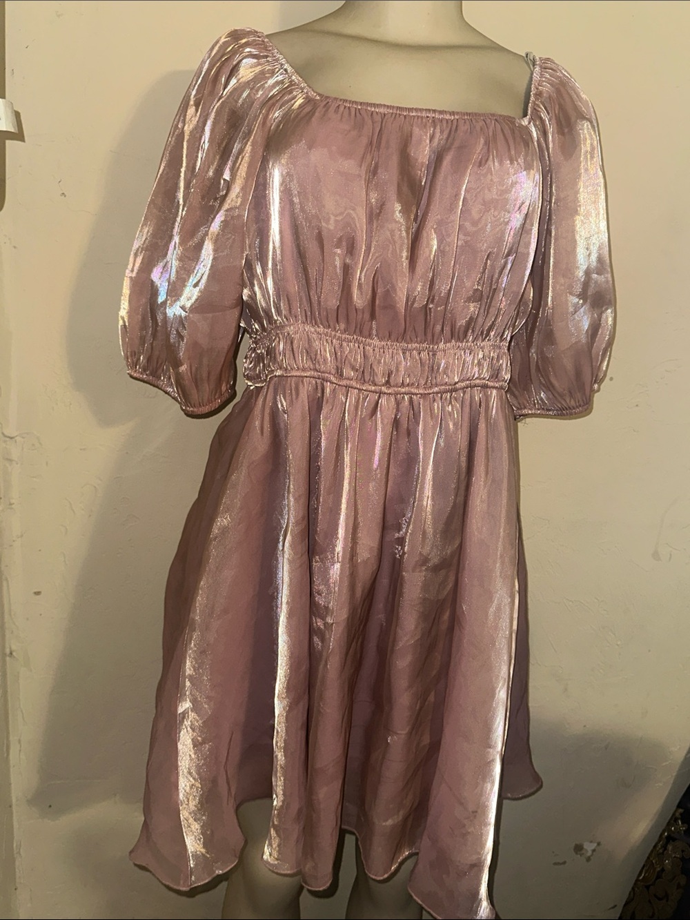Nwt Alterd state Shimmery Pink Puff-Sleeve Party Dress